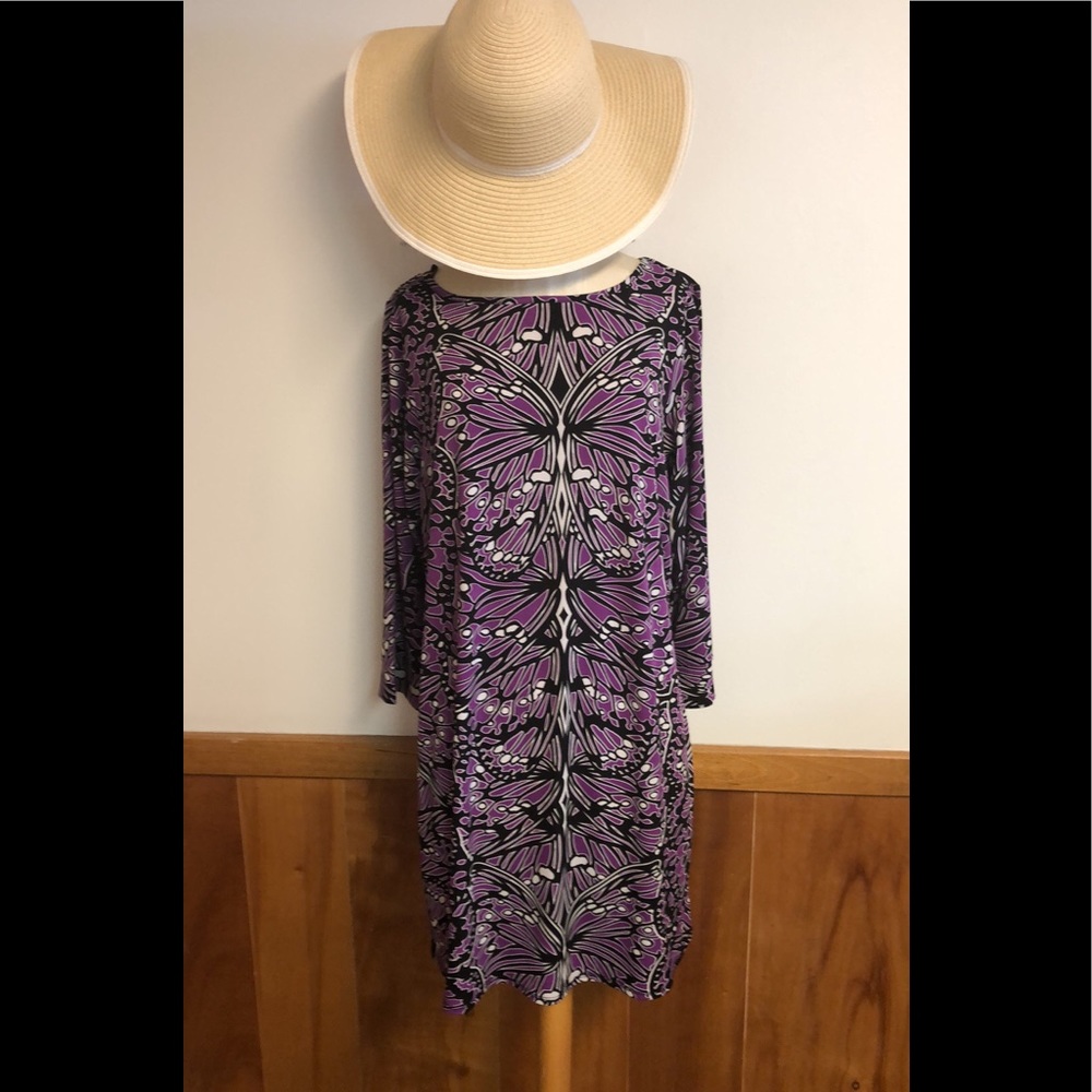 Laundry by design purple and black long sleeve poly and spandex blend dress